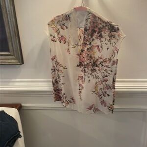 Escada Cream Tan Sleeveless Floral Blouse